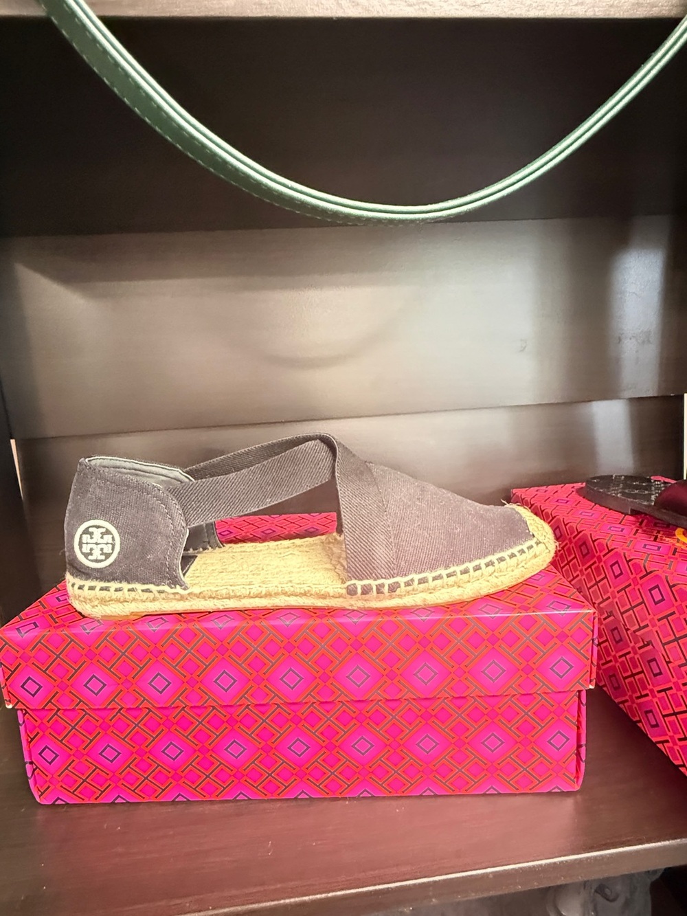 Tory Burch Black Canvas Espadrille With Logo Heel